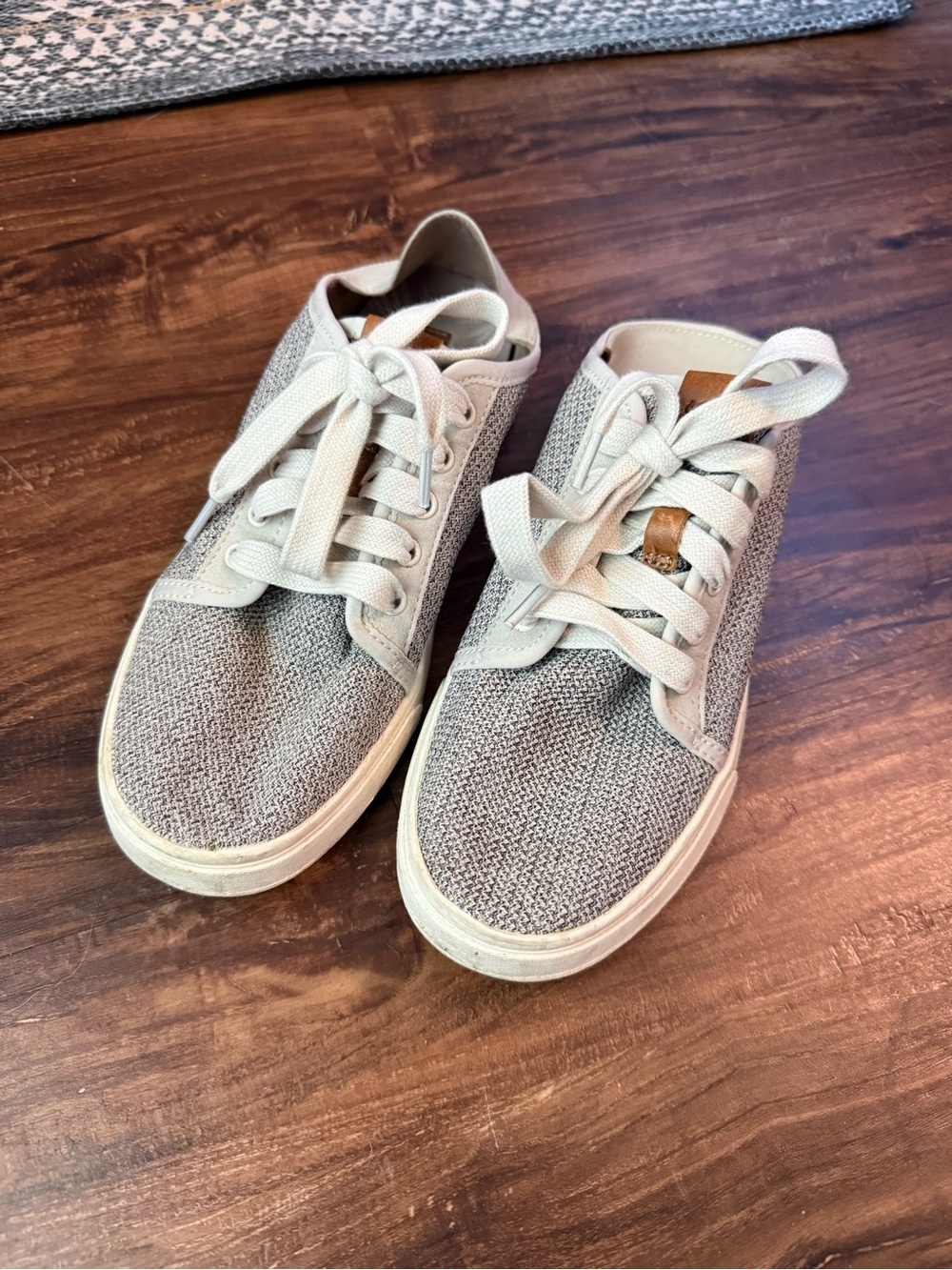 OluKai Women's Knit Lace-Up Sneakers in Light Gray and Cream